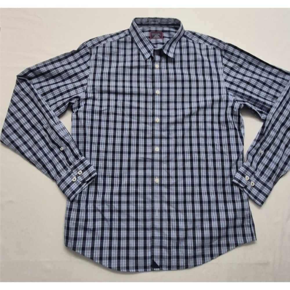 Untuckit men's Cordier men's blue plaid‎ long sleeve button up Shirt LG